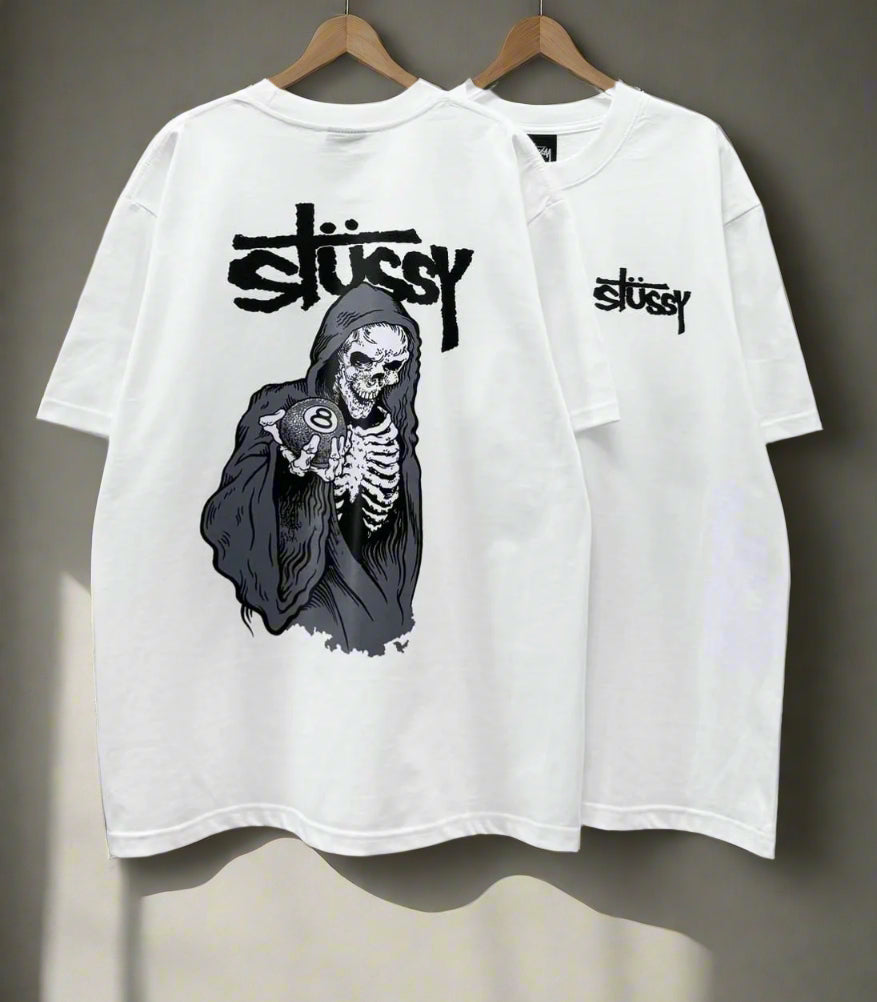 Stussy (Skull 8 Ball) POM, Casual T-shirt, Unisex