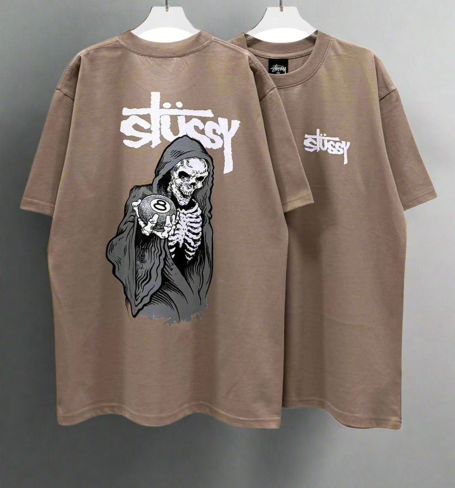 Stussy (Skull 8 Ball) POM, Casual T-shirt, Unisex