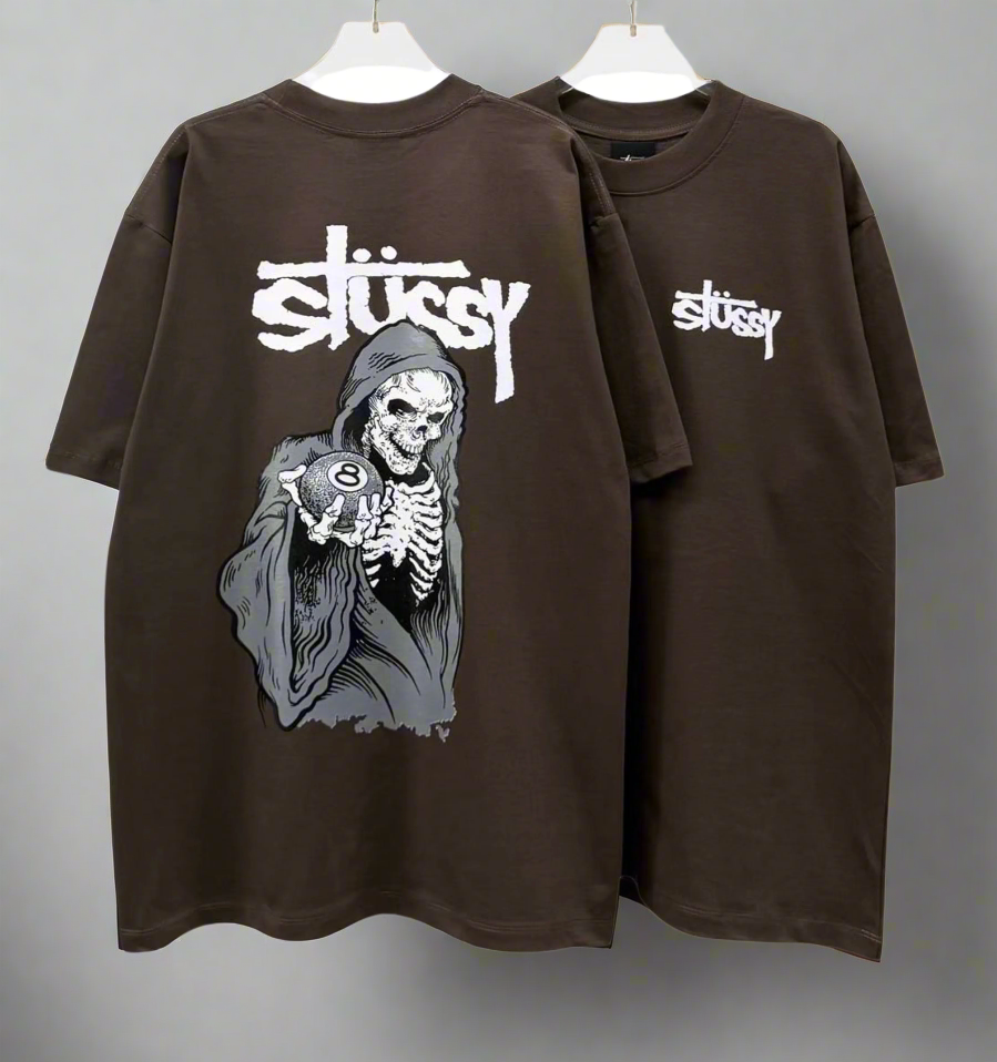 Stussy (Skull 8 Ball) POM, Casual T-shirt, Unisex
