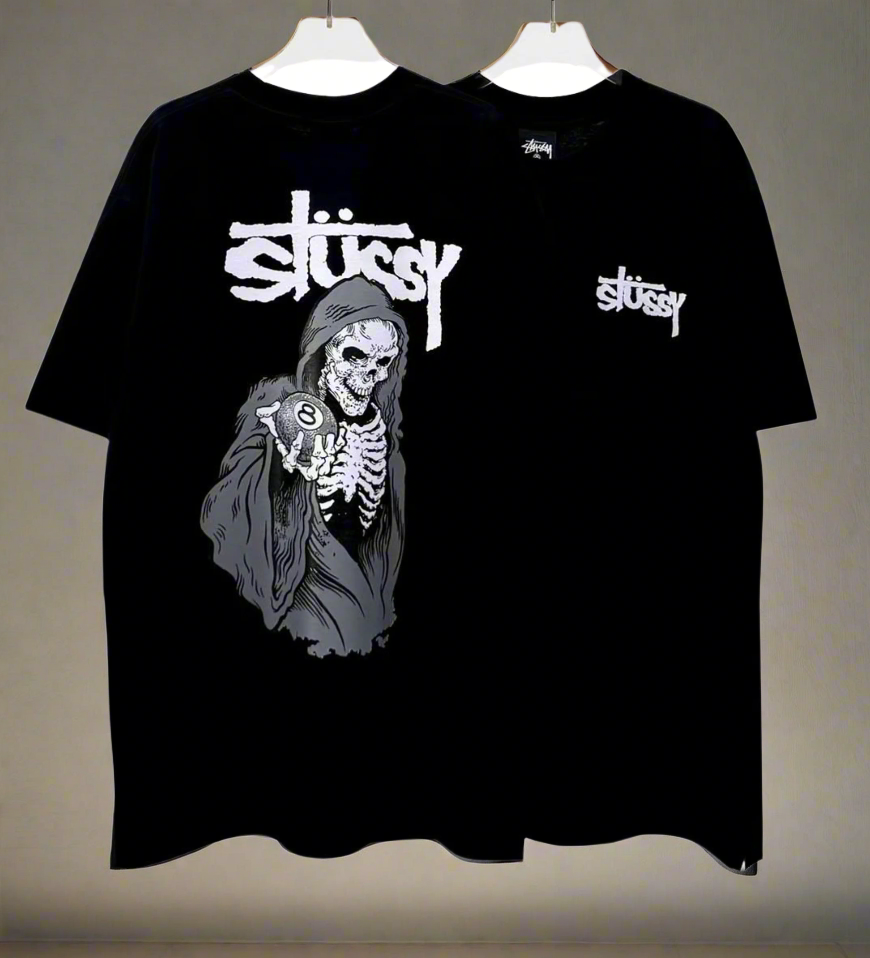 Stussy (Skull 8 Ball) POM, Casual T-shirt, Unisex