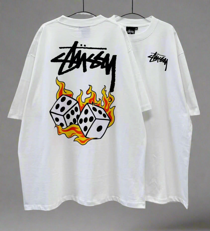 Stussy (Fire Dice) POM, Casual T-shirt, Unisex