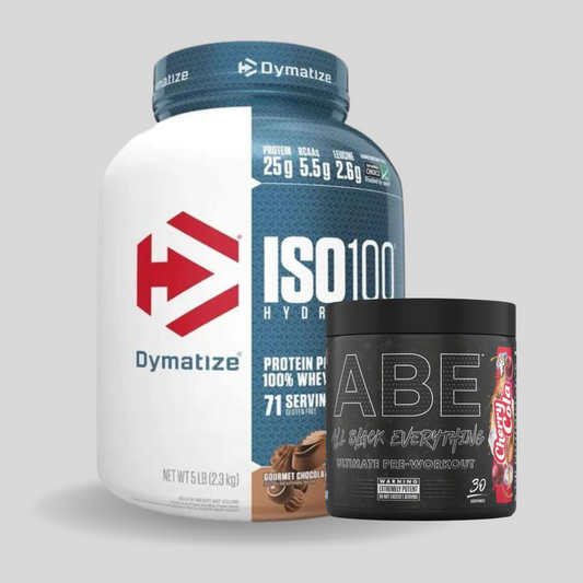 Dymatize ISO100 5lb, ABE Pre-Workout 30 servings