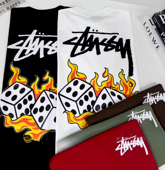 Stussy (Fire Dice) POM, Casual T-shirt, Unisex